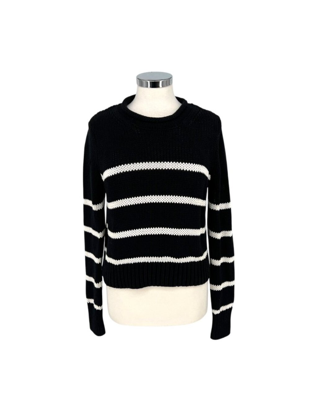 La Ligne Marina Sweater Striped Oversize Cotton Rollneck Black Cream Size Medium